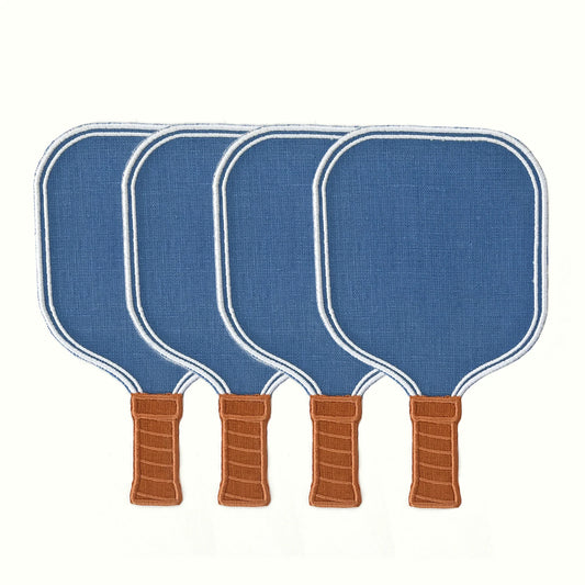Pickleball Paddle Blue Linen Cocktail Napkins