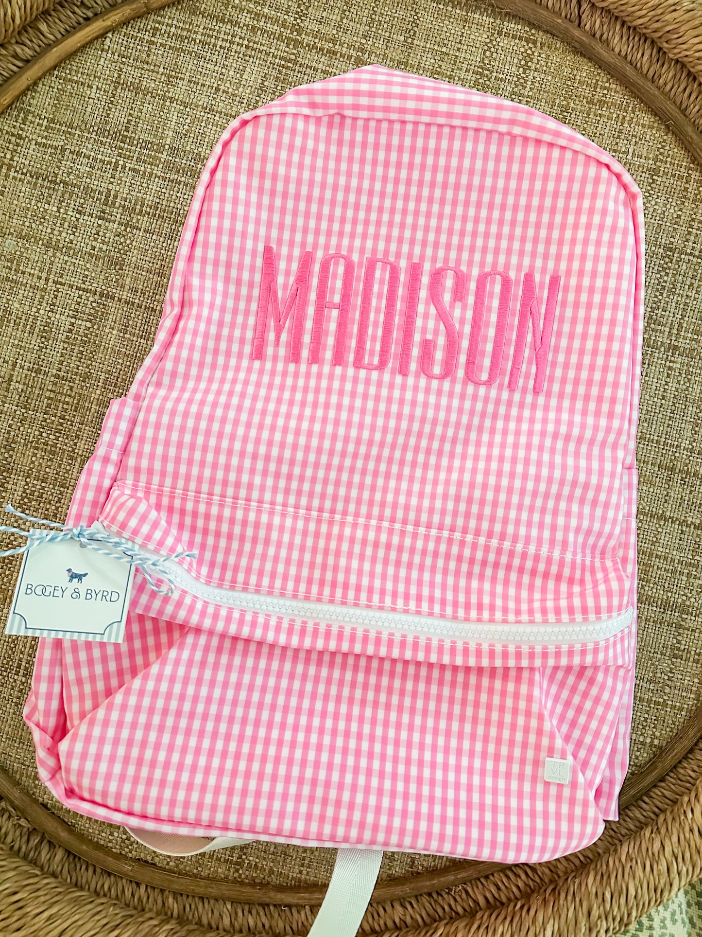 "Madison" Gingham Pink Backpack