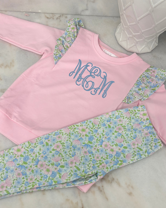 Pink Angel Sleeve Floral Pant Set