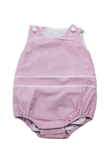 Pink Striped Seersucker Bubble w/ Ric Rac