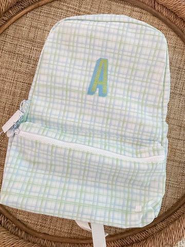 "A" Blue and Green Plaid Backpack