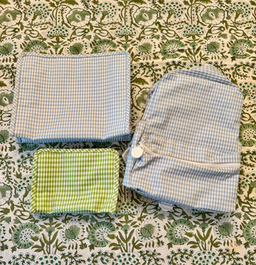 TRVL Discontinued Pattern: Gingham Mist 2 & Leaf 1