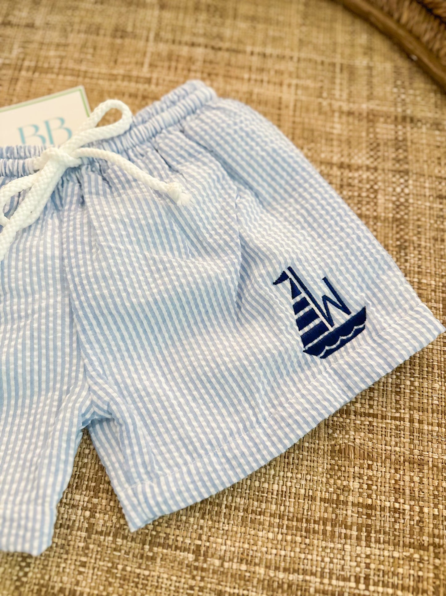 Seersucker swim trunks