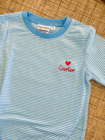 “Carter” Cornflower Stripe 5T short sleeve shirt