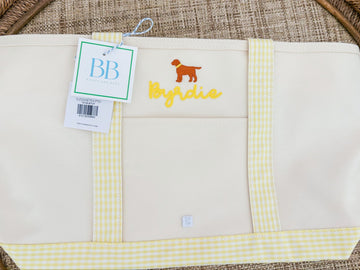 "Byrdie" medium coated canvas tote in buttercup gingham