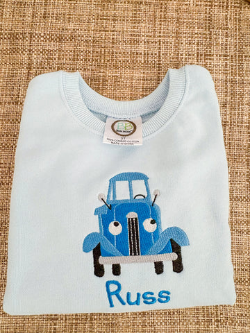 "Russ" light blue blue truck sweatshirt 3T
