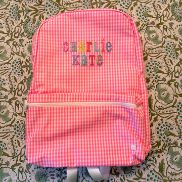 "Charlie Kate" Gingham Pink Backpack