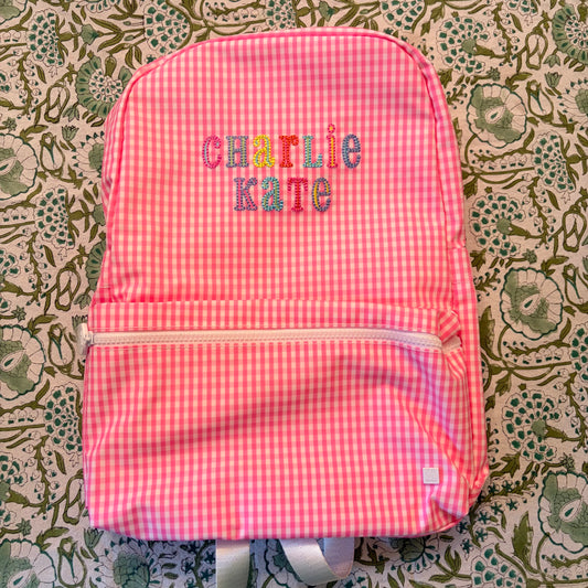 "Charlie Kate" Gingham Pink Backpack