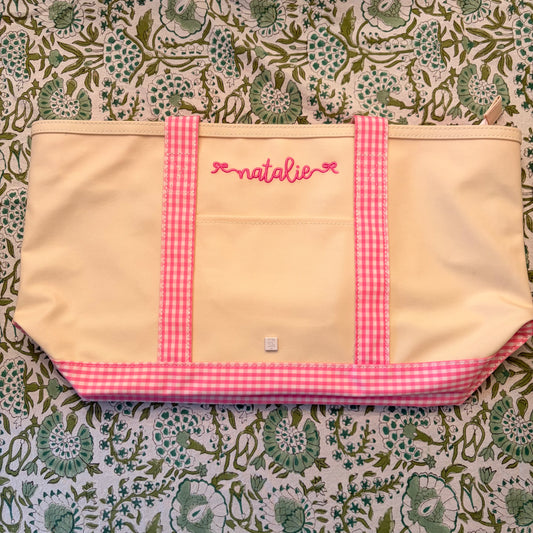 "Natalie" Medium Pink Gingham Tote