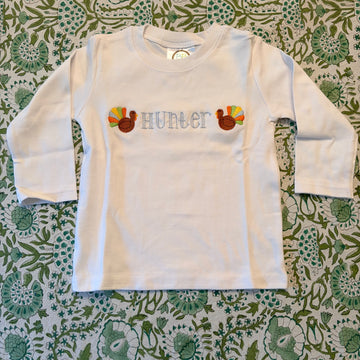 "Hunter" White Long sleeve tee 18M