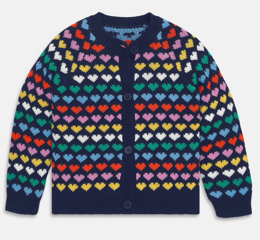 Kids Cardigan in Rainbow Hearts