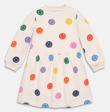 Kids Easy Sweatshirt Dress in Happy Faces