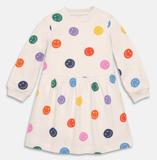 Kids Easy Sweatshirt Dress in Happy Faces