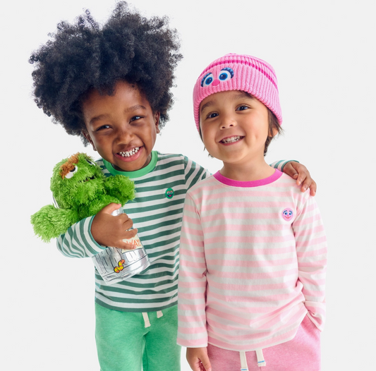 Kids Sesame Street Embroidered Stripe Tee